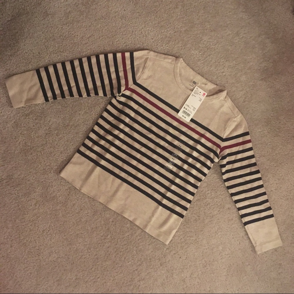 Boys Uniqlo Striped Crew Neck Long Sleeve